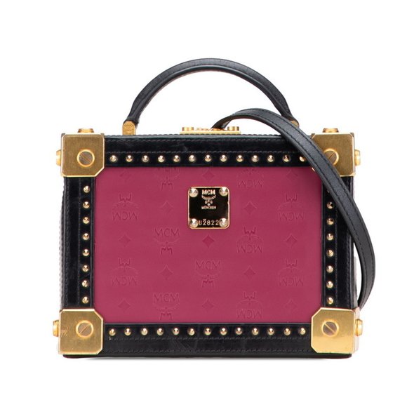 MCM Handbags - MCM Visetos Logogram Trunk Bag, 2-Way Shoulder Bag in Purple and Black Leather,